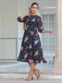 Black Georgette Floral Printed A-line Dress